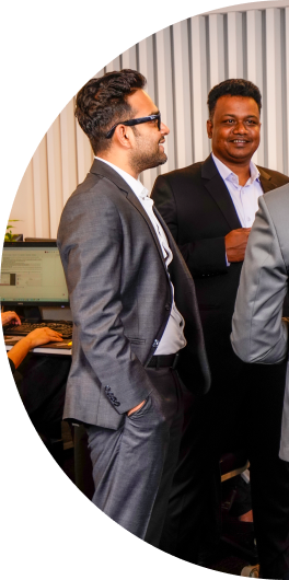 Team collaborating on a project – left Team collaborating on a project – left side